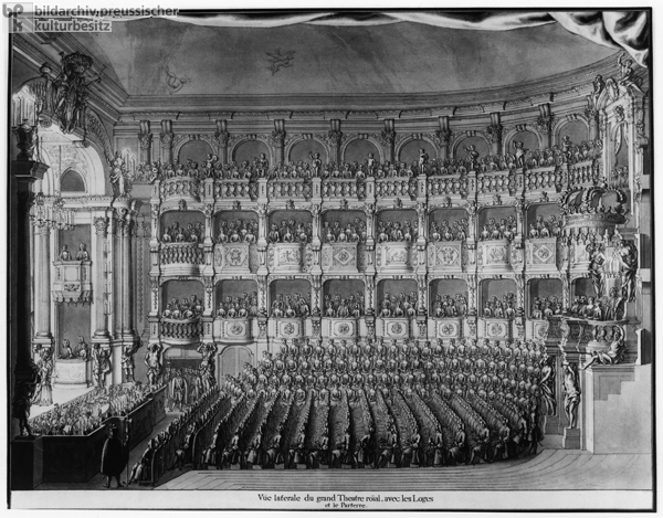 Das alte Dresdener Opernhaus am Zwinger während einer Opernaufführung (1719)
